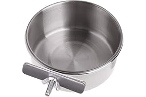 QX-Pet Supplies Bird Feeding Dish Cups with Clamp Stainless Steel Parrot Food Water Bowl for Macaw African Greys Budgies Parakeet Cockatiels Conure Lovebird Finch Small Animal Cage Bowl 10 Ounce