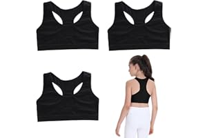 FUIPVGI 3 Pezzi Reggiseno Top Bimba Bambina Brassiere,Canottiere Corte Reggiseni Sportivi in Cotone Bambina Ragazza,Reggisenis Sportivi da Corsa per Bambine 8-14 Anni (Nero)