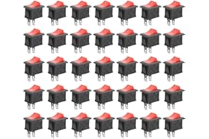 GTIWUNG 35Pcs Auto Boton Interruptor Rocker Switch, Interruptor Coche Rocker Interruptor 10A/125V, 6A/250V SPST On/Off Mini Interruptor Electrónico para Automóviles, Barcos, Electrodomésticos, Rojo