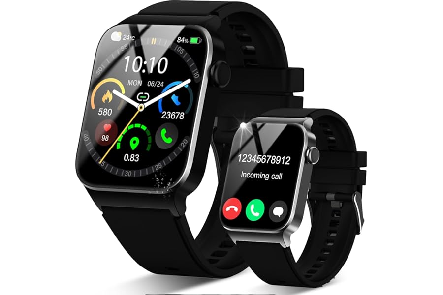 STECEi Smartwatch for Men and Women Answer/Make Calls, 1.85 Inches Smartwatch with 113 Sports IP68 Waterproof Sports Smart Watch with Pedometer/Sleep/Heart Rate Monitor, Dark Black