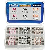 BOJACK 3 Values 42 pcs 3 5 13 A amp 240 V Volt Household Mains Plug Fuse 6.3x25 mm 0.25x1Inch BS1362 Ceramic Tube Cartridge F