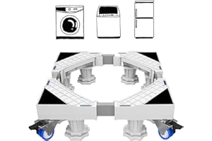 BUDOCI Waschmaschinen Untergestell mit 4 Feststellbaren Rollen + 4 Füßen, Waschmaschine Untergestell Max Bärenlast 300KG für Waschmaschine,Verstellbare Breite 44-67cm Waschmaschinensockel