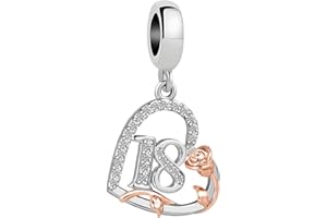 ZakiaHo 12 13 16 18 21 30 40 50 60 70 80 Birthday Charms for Bracelets Womens Rose Flower Love Heart Charm Beads Compatible with Pandora Bracelets