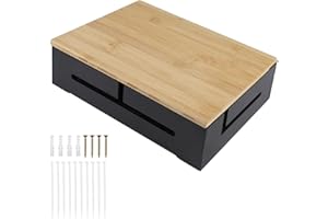 DBREAKS Caja de gestión de cables y organizadora de cables con tapa magnética de bambú y bridas, caja para montaje en la pared