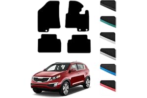 GCM - Car Floor Mats for Kia Sportage 2010-2016 Full Coverage Floor Protection - Anti Slip & Fit Car Mat with Clips Easy to Clean Car Carpet for All-Weather- Black Edging, Carpet