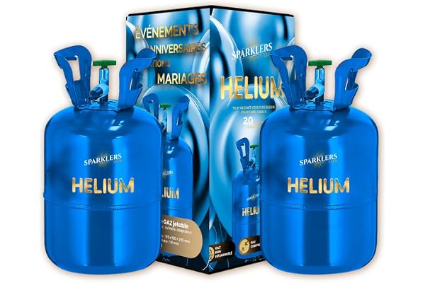 Lot de 2 Stations de Gonflage pour 40 ballons Hélium 99,9% de gaz - Bonbonne Jetable, Idéale pour des Anniversaires, Mariages et Baptêmes - Gonflez vos ballons avec SPARKLERS CLUB®