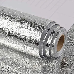 UCRAVO 2 m Kitchen Wall Stove Aluminium Foil Oil-Proof Stickers Anti-fouling High-Temperature Self-Adhesive Croppable Wallpaper Wall Sticker (Silver)