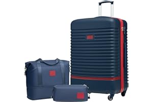 COOLIFE Suitcase Trolley Carry On Hand Cabin Luggage Hard Shell Travel Bag Lightweight with TSA Lock,The Suitcase Included 1pcs Travel Bag and 1pcs Toiletry Bag (Blue/Red, 28 Inch Luggage Set)