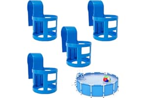 WMM 4-Pack Poolside Cup Holders for Above Ground Pools, Pool Cup Holder for Refreshing Drinks, Only Fits 2 Inch Or Less Round Top Bar - Strong and Durable Easy to Use Clip-On No-Spill Cup Holders (Blue)