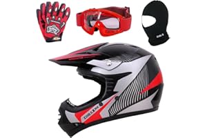 Zorax ZOR-X19 Red XL (55-56cm) PREDATOR Kids Motorbike Motocross MX Helmet ECE 2206 & Gloves XL (8cm) & Goggles & Balaclava
