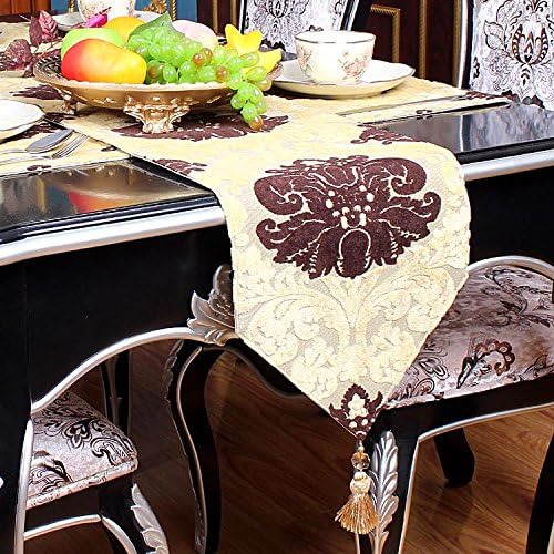 Ethomes Modern European Style Velvet Pile Two-Tone Table Runner for Dinning/Tea/TV Tablefor Dinning/Tea/TV Table with Handmade Tassel Yellow 87 inch approx
