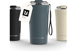 LARS NYSØM Termiczny kubek do kawy na wynos z uchwytem i pokrywką Tritan | kubek podróżny 0,5 litra z izolacją | szczelny stalowy kubeczek termiczny do kawy i herbaty (Stone Blue, 500ml)
