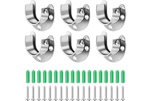 KBNIAN 6 PCS Soporte Barra Armario 25mm Soporte para Barra de Armario Redonda para Pared Soporte para Barra de Cortina de Ducha Ajustable con 18 Tornillos y 18 Tacos para Baño Mueble Ventana