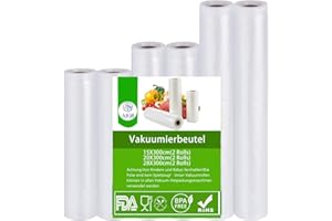 6 Folienrollen AIQII 2 Rolls 15cm x 300cm +2 Rolls 20cm x 300cm + 2 Rolls 28cm x 300cm Vakuumrollen Vakuumfolie Vakuumbeutel mit Profil Einschweißen Vakuumverpackung mit Struktur Verpackungsfolie