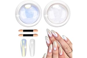 BISHENGYF 2 Jarrones Blanco Perla Cromo Polvo Brillo Efecto Espejo 1g por Pieza Shimmer Cromo Pigmento en Polvo para Uñas