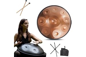LXHGVKHJ Strumento Handpan - 432Hz/440Hz 9/10/ 12 Note - Steel Tongue Drum da 55cm - Hand Pan Drum con Supporto per Battenti per la Guarigione del Suono (Size : 432Hz, Color : GOLD_9 NOTES)