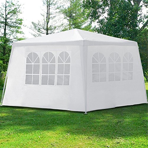 MCTECH® 4 x 3 m Gartenzelt Pavillon Bierzelt Partyzelt Festpavillon inklusive 4 Seitenwände, 2 x Fenster, 2 x Tür mit Reisverschluss, Wasserdicht PE Plane in Weiß (4 x 3 m mit 4 Seitenwände, Weiß) - 3