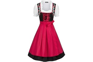 SCARLET DARKNESS Robe Traditionnelle pour Femme 3 pièces Robe Dirndl jusqu'aux Genoux pour Femme pour l'Oktoberfest Robe 3 pièces, Chemisier, Tablier