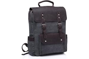 VASCHY Men's Vintage Backpack 15.6 Inches Canvas and Leather Waterproof Anti-Theft Large School School Backpack Travel School Work