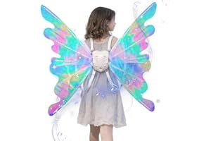 FYKTIK Electric Fairy Wings for Girls, Light Up Butterfly Wings with LED Lights and Music, Moving Costume Wings for Kids, Princess Fancy Dress Up Toy for Halloween, Christmas Birthday Party Gifts