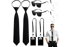 Kodepro Agent Costume Accessories Set, Secret Agent Fancy Dress Kit with ID Card Prop Lanyard Fake Earpiece ZipTie Black Frame Sunglasses for Adults Halloween Cosplay Carnival Dress up Party