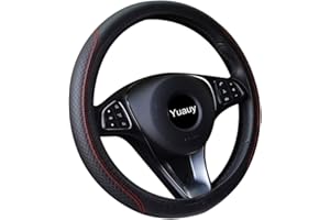 Yuauy Microfiber Leather Steering Wheel Covers Anti-Slip Universal Car Steering Wheel Cover (Black&Red)