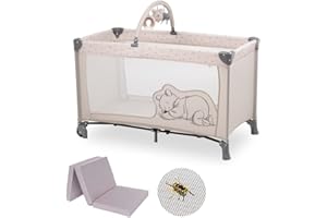 hauck Lot Lit Parapluie Bebe avec Matelas Dream N Play Go 120x60 cm - avec Moustiquaire et Sac de Transport - Disney Pooh Rainbow Beige