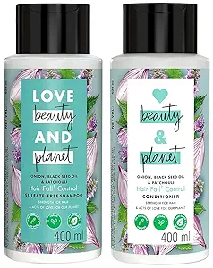 Love Beauty & Planet Onion, BlackSeed & Patchouli?Hairfall Control Sulfate Free Shampoo + Conditioner Combo, 400 ml