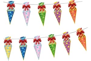 SALADOCY Zuckertüten Girlande Hänge Deko, Zuckertüten Girlande Hänge Deko für Schuleinführung Einschulung Schulanfang Dekoration Banner Schule Jungs Mädchen (A)