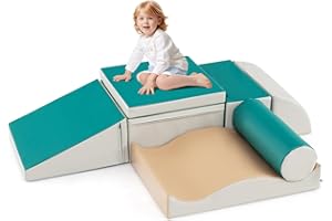 HOMFME 7 PCS Parcours Motricité Bébé, Blocs Escalade Mousse PU Facile Nettoyer & Multi-Couleur Jeu Blocs, Jouets Éducatifs pour Enfants d'Âge Préscolaire (Vert)