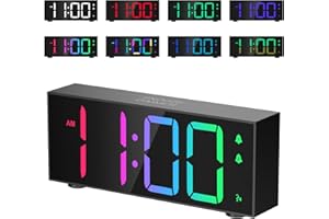 OQIMAX Réveil Numérique RGB, Horloge Digital avec 8 Chiffres Colorés RGB, Double Alarme, Fonction Snooze, Commande Vocale, Horloge Numérique pour Chambre à Coucher