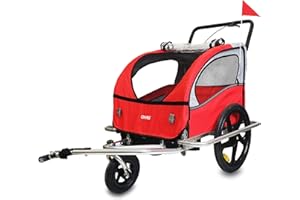‎DMS DMS® Bicycle Trailer 2 in 1 Children's Trailer Bicycle Trailer Jogger Bike Trailer Pram Children's Bicycle Trailer for 2 Children 5-Point Safety Belt Wheel Guard FH-02