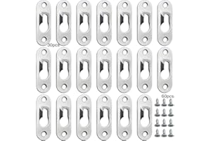 DXLing 30 Pièces Cintres de Trou de Serrure en Métal 45 mm x 16 mm avec 60 Vis Trou de Serrure Attaches Suspension pour Accrocher Mur Intérieur Cabinet Miroirs et des Cadres Photo - Argentés
