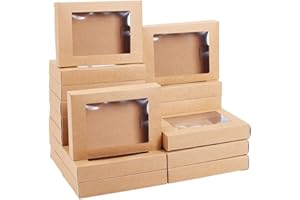 NBEADS 24 Pz Scatole di Carta Pieghevoli Scatole di Biscotti Scatole Da Fornocon Finestra per Bomboniere Confezione di Prodotti Da Forno e Gioielli 2.5 X 14.5 X 10.5cm Cammello