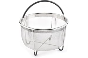NUYYR Cestello per Cottura a Vapore, Cestello Vapore Instant Pot, Accessorio Pentola a Pressione, Cestello Cuocivapore, Acciaio Inox Pentola a Vapore con Grigio Silicone Manico Fits Verdure a Vapore, Uova