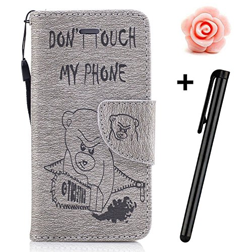 Samsung Galaxy A5 2017 Hülle,Galaxy A5 2017 Case,TOYYM PU Leder Flip Cover Wallet Case Bookstyle Brieftasche Tasche Schale Schutzhülle Vintage Blume Muster mit Standfunktion Karte Halter für Samsung Galaxy A5 2017 Version+1x Touch Pen(Color Random)+1x Staubschutz(Color Random)-Grauer Bär