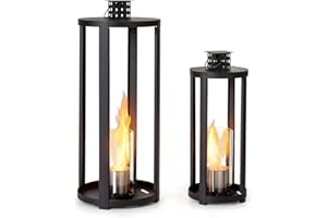 blumfeldt Fiamme Cilindro - Caminetto a bioetanolo indoor, set di 2 pz., camini a bioetanolo da tavolo con 0,3 litri di volume cad, biocamino da tavolo con combustione fino 4 ore, inodore, Nero