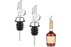 MAONATIVEY 2 Pezzi Versatore Professionale in Acciaio Inox, Beccuccio per Olio, Vino, Cocktail e Liquori con Tappo Salvagoccia - Antiperdita, Adatto per Bottiglie di Olio, Aceto e Sciroppi
