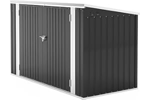 XEMQENER Lockable Garden Storage Shed, Outdoor Bike Shed with Door and Roof, Metal Galvanized Steel Pent Tool Storage Sheds for Bikes, Garbage Bins, Black (D105x W210x H130cm)