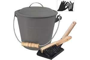 BRIAN & DANY Secchio per Cenere Camino, 5L Secchio Cenere Camino con Paletta e Scopino, Grigio