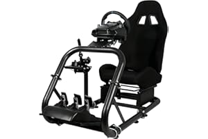 Dardoo Racing Simulator Cockpit With Large Round Tube Racing Wheel Stand Adjustable fit for Logitech G25 G27 G29 G920 Thrustmaster T150 Wheel, Pedals,Shifter Not Include（With Black Seat）