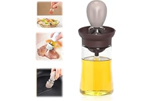 WishesMar Bouteille d'huile avec Pinceau à Badigeonner 2 en 1 Bouteille en Verre avec Pinceau en Silicone pour Barbecue Salade Cuisine Pâtisserie - 180ml Gris
