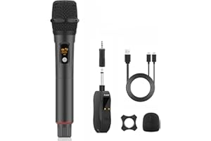 Aveek Microfono Inalambrico Profesional, 1pc 2.4GHz Microfone Inalámbrico Set con Receptor, Wireless Microphone Karaoke Recargable 200ft para Cantar, Karaoke, Fiesta de DJ, Iglesia, Boda, Discurso