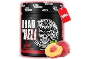 ‎GYM NUTRITION ROAD TO HELL 2.0 - Ultra Hardcore Booster Pre workout - Pulver - ATP + L-Arginin + Citrullin + Beta Alanin + Koffein 400g in Zusammenarbeit mit Sportstudio Popeye Ice Tea Peach Geschmack Vegan