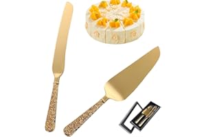 HILAI Serveurs de gâteaux, coupe de gâteaux pour le mariage 2pcs couteau à gâteau et serveur ensemble de coupe à gâteau en or vintage ensemble pour les mariages, les anniversaires et les anniversaires