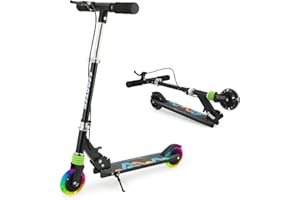 TENBOOM Trottinette avec frein à main pour enfants de 3 à 12 ans, guidon pliable et réglable, roues lumineuses, trottinette légère pour enfants