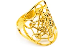 AB Viking Crafts Bague de doigt Metatron Cube Taille unique ouverte en acier inoxydable dans boîte à bijoux | Spiritualité Chance, Énergie Metaphysique