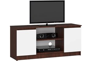 AKORD | Mobile per TV in Legno K 120 | Mobiletto Porta Televisione Soggiorno | un ripiano aperto | 2 Ripiani con Ante a Sinistra e a Destra | 55 x 120 x 40 cm | Peso 30kg | Colore Wenge/Bianco