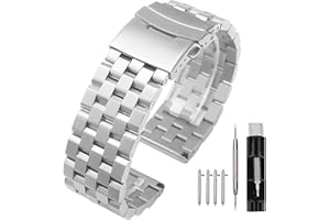 Kai Tian 18mm 20mm 22mm 24mm 26mm gebürstetes Finish Herrenuhrband Edelstahlarmband Silber Blakc Blau Uhrenarmbänder Ersatz Faltschließe Metall Uhrenarmbänder für Männer Frauen