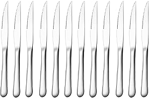 AURSTORE BASA Couteaux Steak, Couteaux de table, Couteau viande Cuisine, Couteaux a steak en acier inoxydable avec Lame Dentelée (Lot 12)